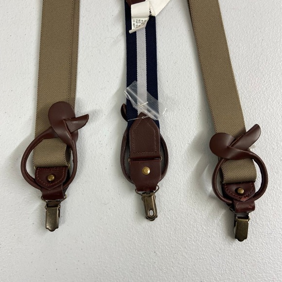 Tommy Hilfiger men's tan gold hardware stretch adjustable suspenders one size - Picture 2 of 9